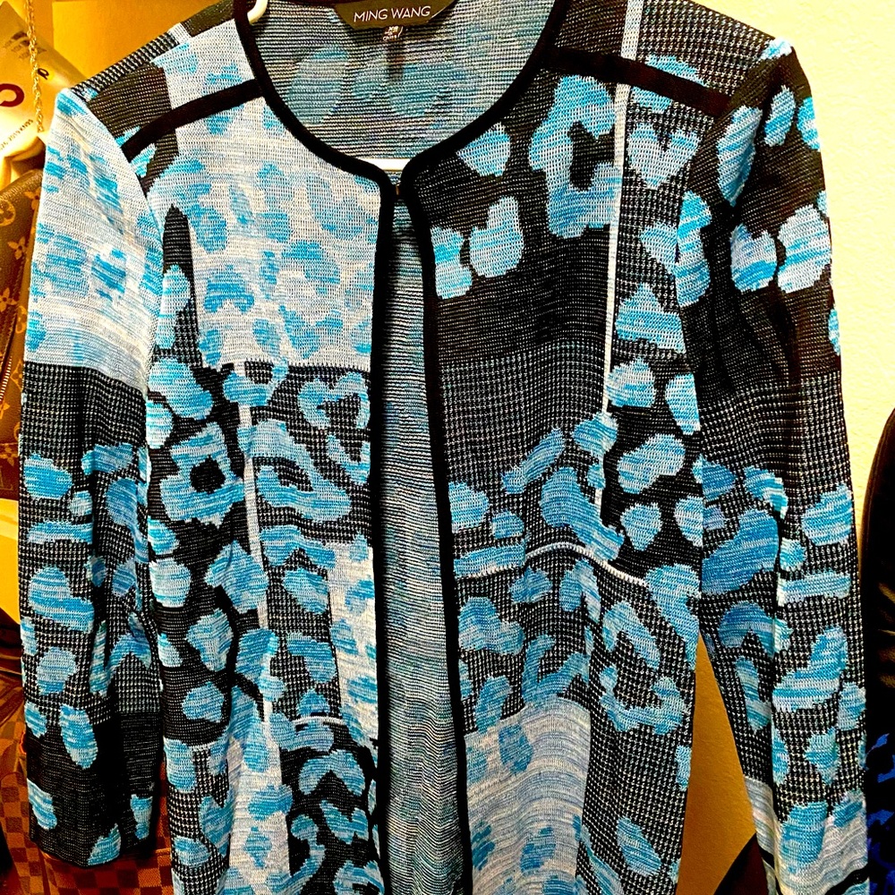 NWT! MING WANG Beautiful Blue Animal Print Jacket!